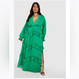 boohoo plus - Frill Plunge Ruffle Maxi Dress